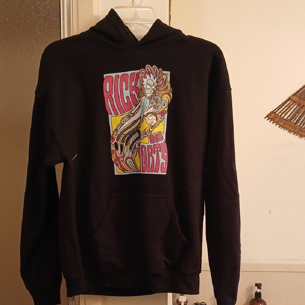 "RICK And MORTY",Ripple Junction Black Hoodie with Colorful‎ Graphic. SZ.M